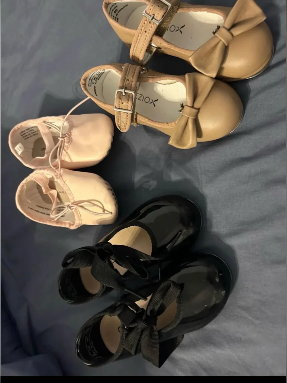 Black, tan and pink little girls dance shoes